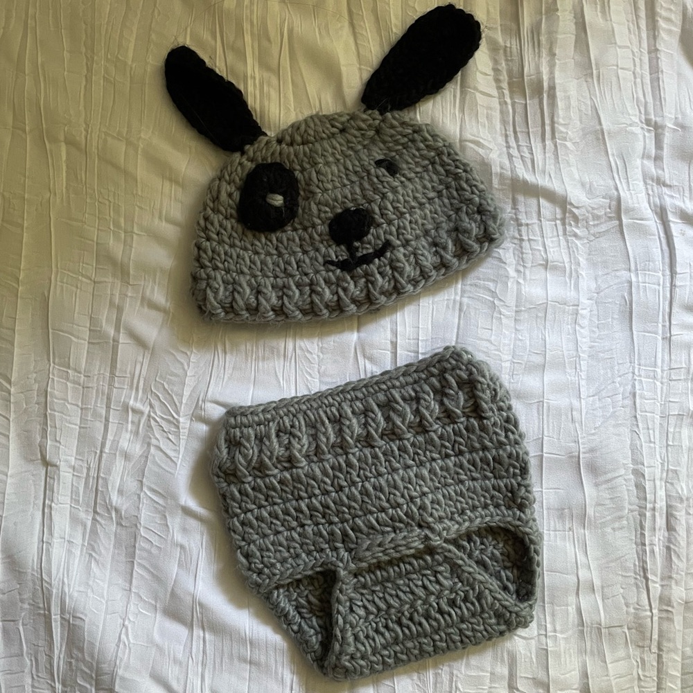 Dog Hat and Diaper Cover Set, Size 0-12 Months